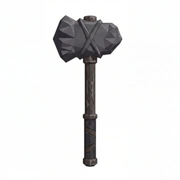 Primitive stone hammer tool isolated on white background