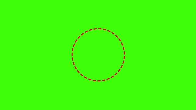 Animated red dashed circle loading icon isolated on green background, 4K video loop motion graphic concept.