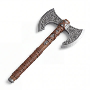 Ancient double headed viking battle axe on white background