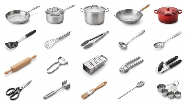 Cooking Tools and Kitchen Utensils Collection Isolated on White