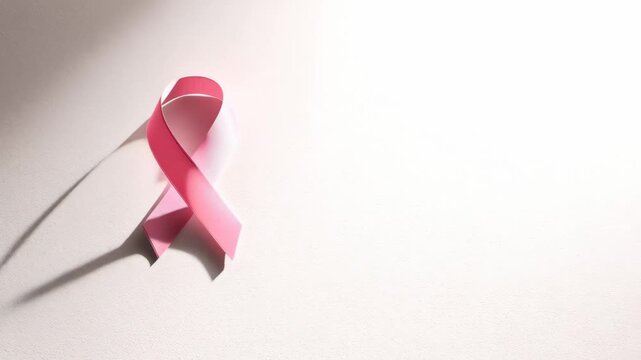 Pink Ribbon Breast Cancer Awareness Symbol with Dramatic Shadow Textured Wall, Medical Health