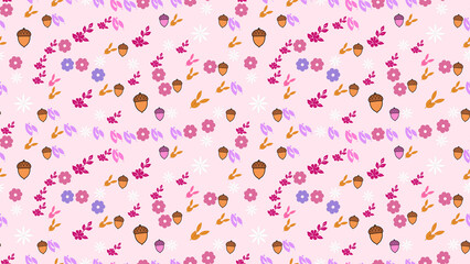 Seamless pattern of acorns and small flowers © Anangmaulana