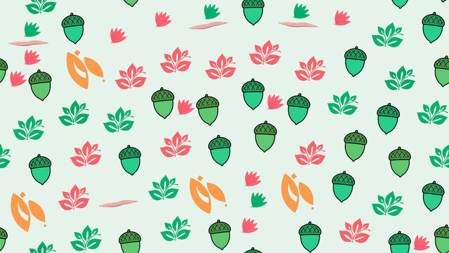 Seamless pattern of acorns and leaves