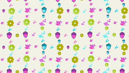 Seamless pattern with acorns and flowers © Anangmaulana