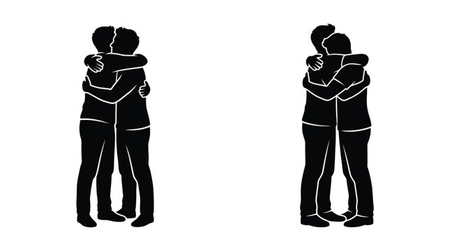 Two people embracing a black silhouette on transparent background affection amity