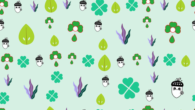 Seamless pattern with cartoon nature elements