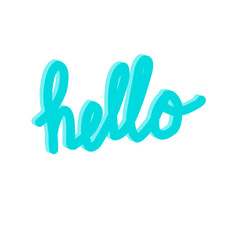 Hand-drawn cyan hello lettering typography text vector illustration © ALDABI