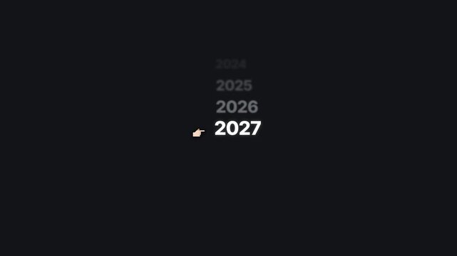Digital year selector scrolling from 2024 to 2027 on dark background