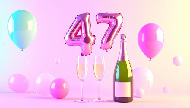 Birthday and Anniversary Celebration with Champagne and Number 47 Balloon