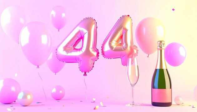 Birthday and Anniversary Celebration with Champagne and Number 44 Balloon