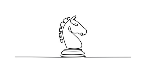 Continuous single line drawing of a chess knight horse piece for strategy and game concept © Champa Rani
