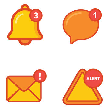 Set of notification and alert icons including bell speech bubble envelope warning sign with notification envelope communication triangle illustration interface reminder dialogue important
