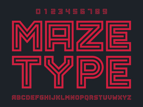 Geometric Maze Type Font - Labyrinth Style Alphabet and Numbers for Gaming and Modern Branding