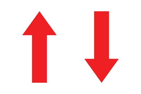 Red up and down directional arrows isolated on transparent background, increase and decrease concept.