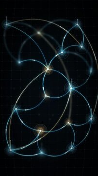 Global currency flow network with glowing value streams arcing between financial hubs seamless loop in subtle indigo tones vertical 9:16