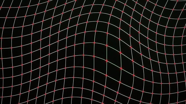 Warped wireframe grid on black background seamless loop