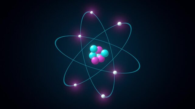 Atom with electrons orbiting nucleus seamless loop
