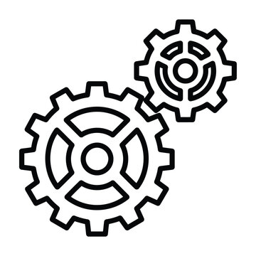 Two interlocking industrial gear wheels shown as simple outline vector icons