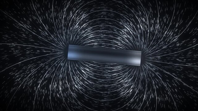 Magnetic Field Lines of a Bar Magnet Dipole with Iron Filings Physics Visualization Seamless Loop in calm steel tones