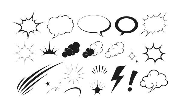 Empty Comic Speech Bubbles and Action Elements.