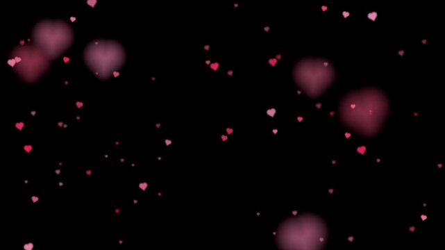Floating hearts overlay on black background seamless loop