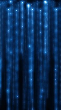 Glowworm silk threads hanging from a cave ceiling with beaded lights swaying in parallax layers overlay in cool waitomo tones vertical 9:16