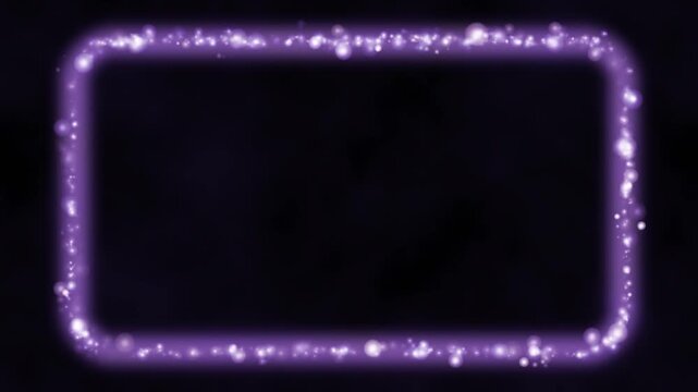 Light particles gathering into a frame border then dispersing again on black background, overlay element in deep violet tones