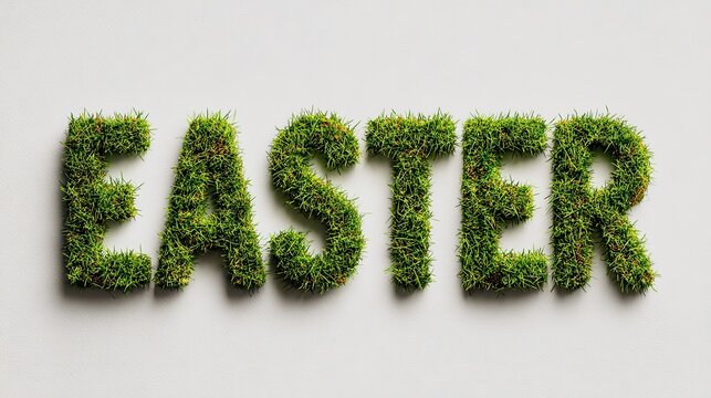 Creative Easter greeting with the word Easter made of green grass displayed on a simple background for spring celebrations and holiday gatherings