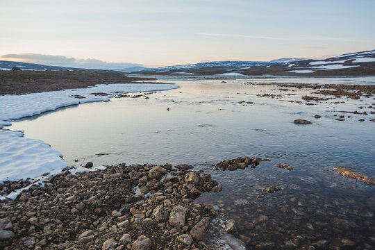 Bank of River Bunisyak. Polar day on Putorana Plateau, Taimyr. Russia