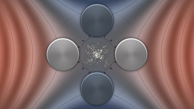 Quadrupole Mass Filter Cross Section: Rotating Hyperbolic Electric Field And Ion Cloud, Seamless Loop in cool slate tones