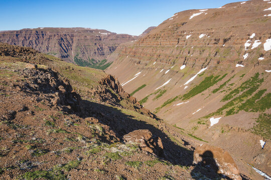 Waterfall on Hoisey River. Putorana Plateau landscape. Russia, Siberia