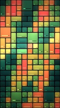 Risk heatmap dashboard grid of data tiles updating from cool blue to hot red, seamless loop in calm emerald tones vertical 9:16