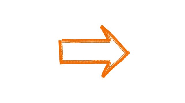 Hand drawn animated orange arrow pointing right with cyan blue fill-in loop clip on white background for business navigation presentation overlay.