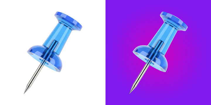 Shiny blue plastic push pin office stationary tool 3d render icon