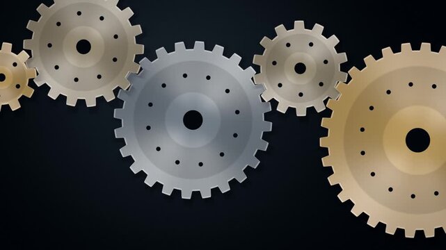 Metal gears turning mechanism seamless loop for technology concepts