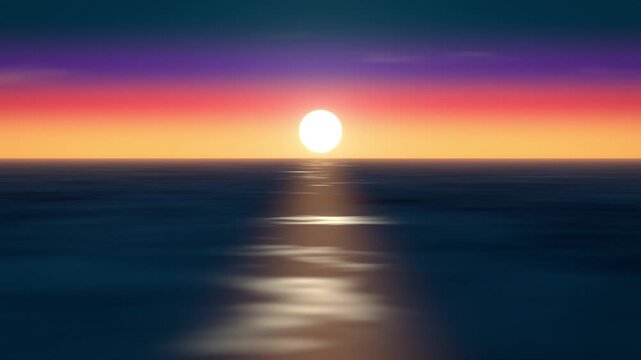 Ocean sunset with sun reflection on water seamless loop