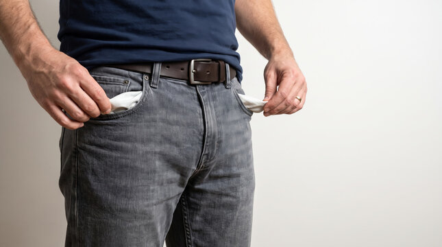 Empty wallet reflects inflation and financial stress. Economy finance recession crisis. bankruptcy debt loss broke, poverty poor unemployment, money budget saving
