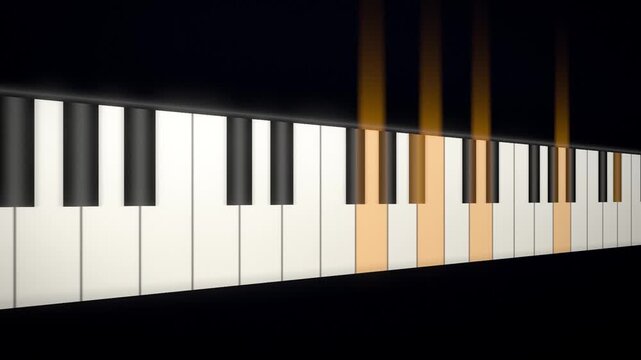 Piano keys playing with glowing notes seamless loop