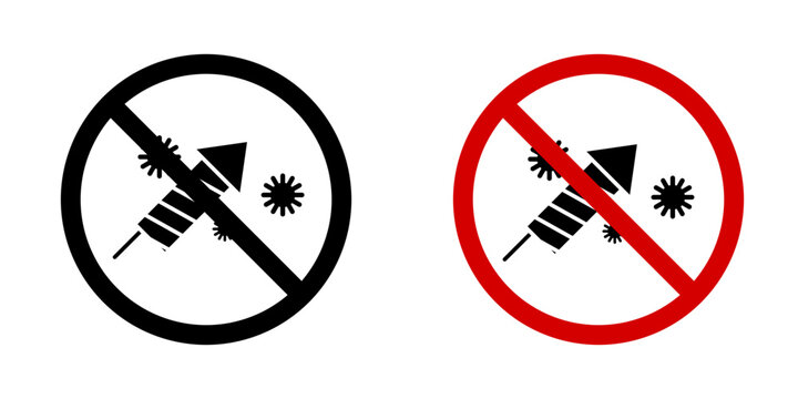 Ban on fireworks sign flat outline in black