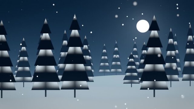 Snowy pine forest at night with falling snow seamless loop