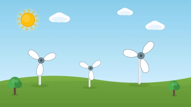 Wind Farm Turbines Spinning Green Energy Seamless Loop