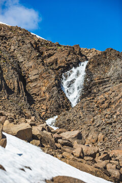 Waterfall on Putorana Plateau. Taimyr landscape. Russia