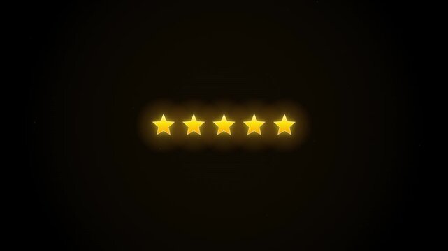 Glowing golden star rating animation with burst effect on black background