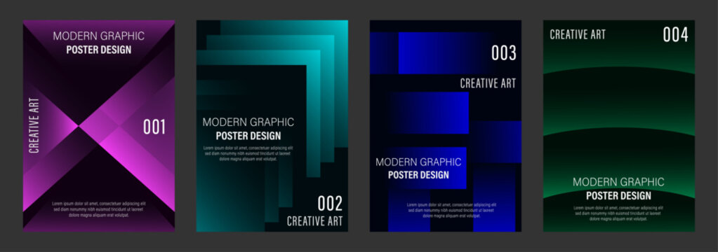 Modern Abstract Poster Template Set with Geometric Dark Gradient Covers for Creative Corporate Branding, Flyer, and Event Brochure Design