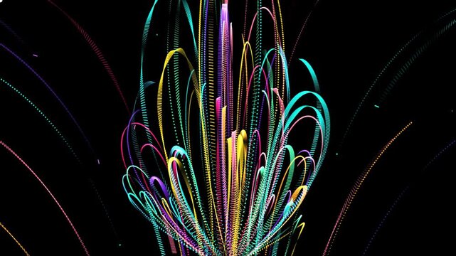 Vibrant colorful confetti burst with falling streamers on black background