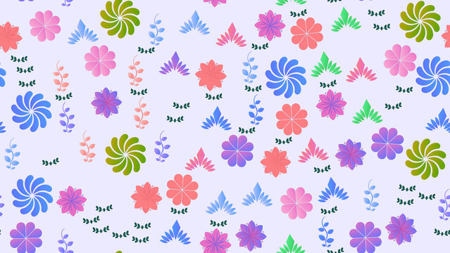 Seamless pattern of colorful stylized floral elements