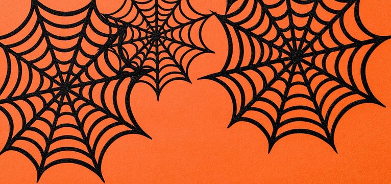 Black spider webs create a spooky Halloween vibe against a vivid orange background, ideal for seasonal designs.