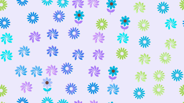 Stylized floral pattern with blue, purple, and green flowers
