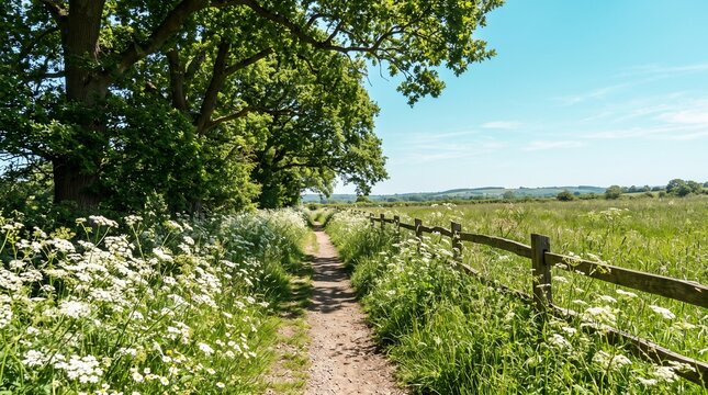 Country path blooming flowers sunny day