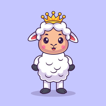 Cute King Sheep with Crown Cartoon